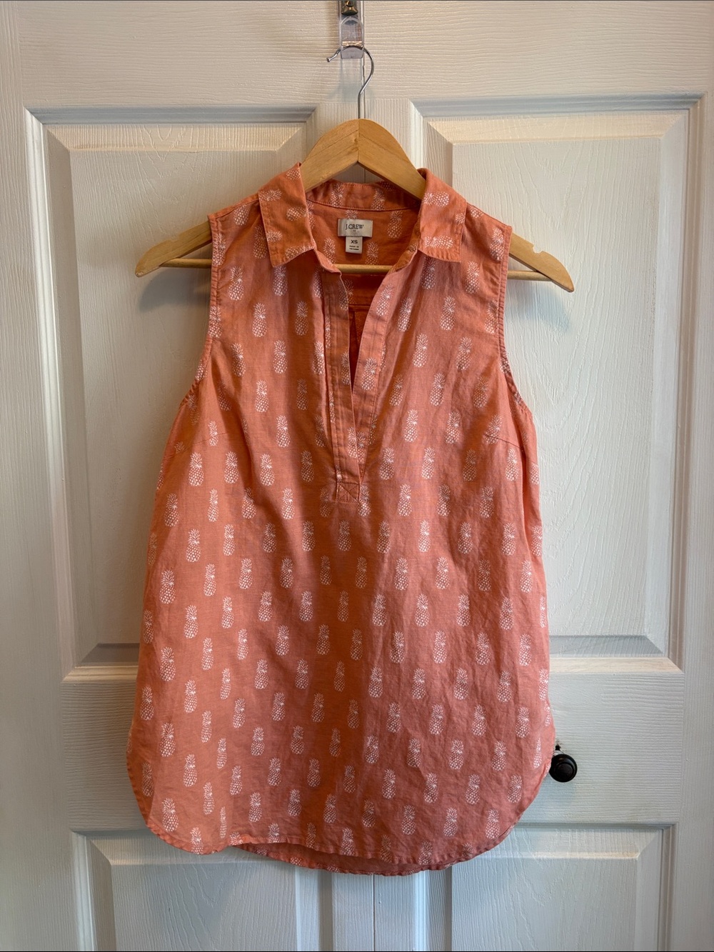 J. Crew Coral Pineapple-Print Sleeveless Collared Camisole
